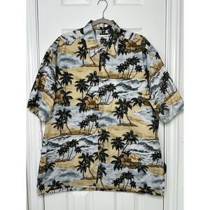 Pierre Cardin Men's‎ XL Hawaiian Tropical  Print Shirt Palm Trees Ocean Buttons